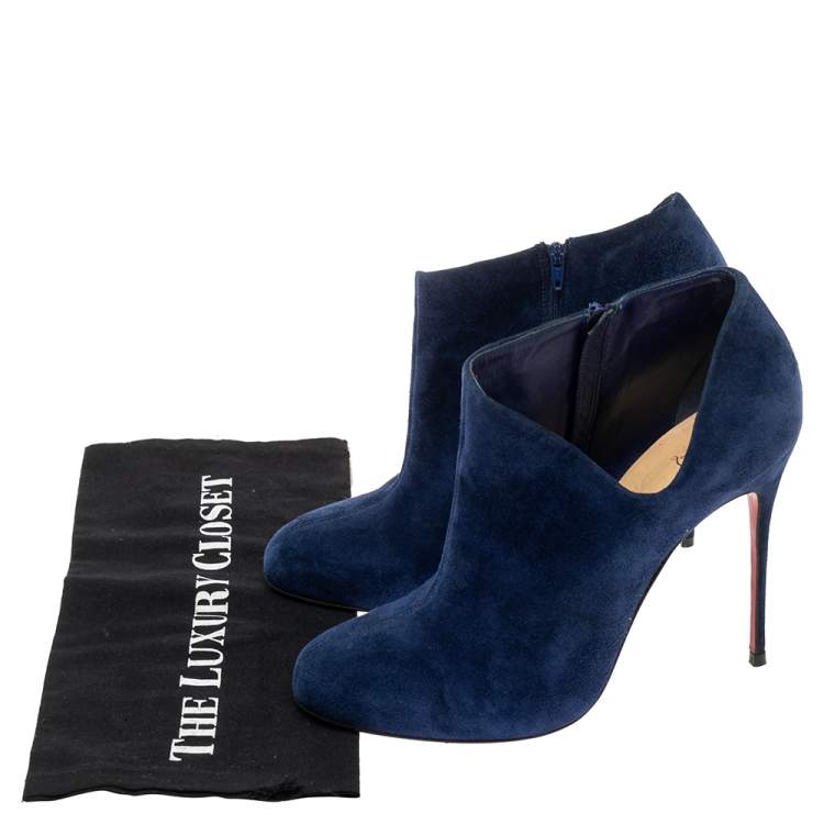 مملوكة مسبقًا Christian Louboutin Navy Blue Suede Lisse Ankle-Length Boots Size 41