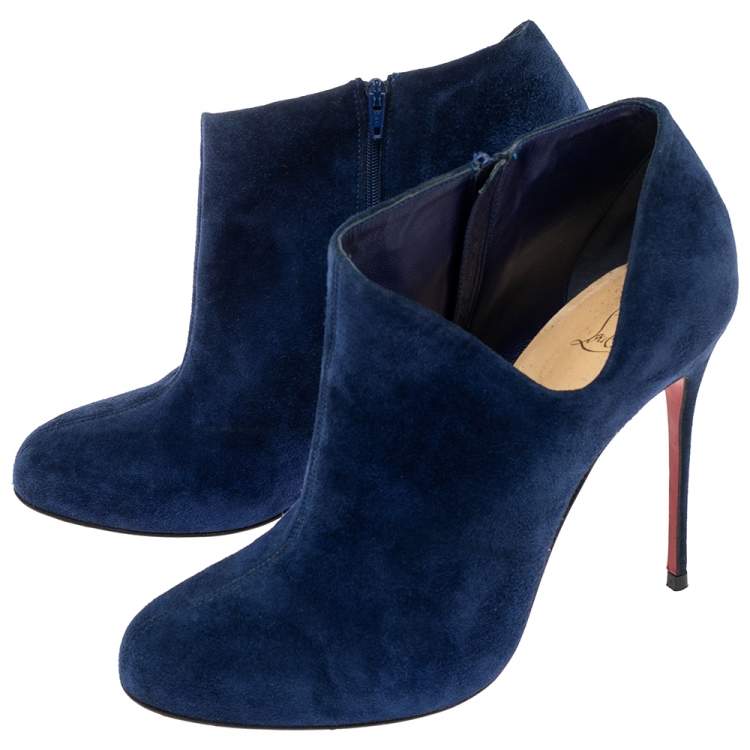 مملوكة مسبقًا Christian Louboutin Navy Blue Suede Lisse Ankle-Length Boots Size 41