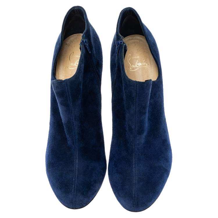 مملوكة مسبقًا Christian Louboutin Navy Blue Suede Lisse Ankle-Length Boots Size 41