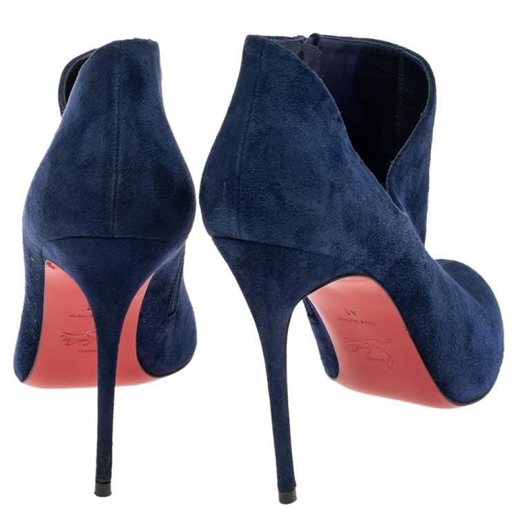 مملوكة مسبقًا Christian Louboutin Navy Blue Suede Lisse Ankle-Length Boots Size 41