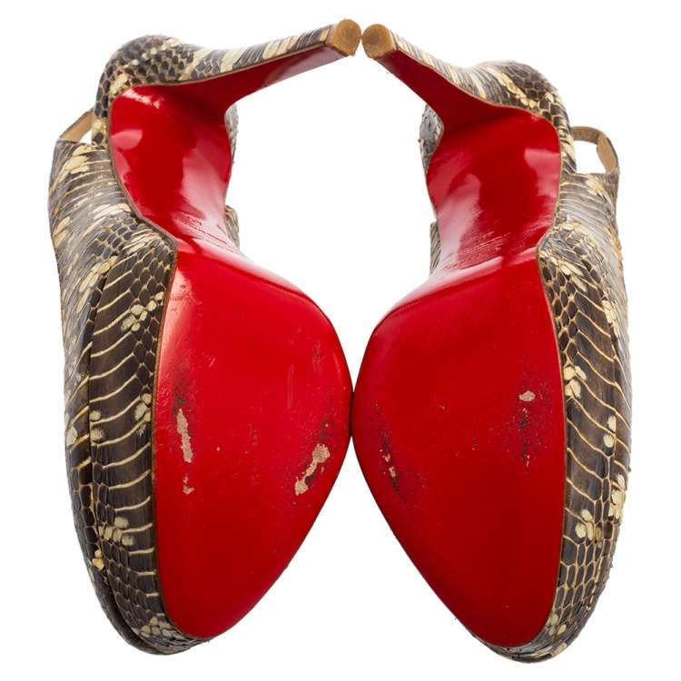 Pre Owned Christian Louboutin Brown Snakeskin Bianca Slingback Platform Pumps Size 40
