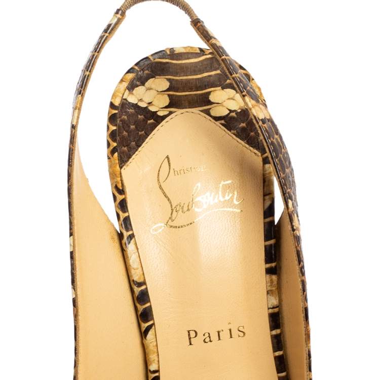 Pre Owned Christian Louboutin Brown Snakeskin Bianca Slingback Platform Pumps Size 40