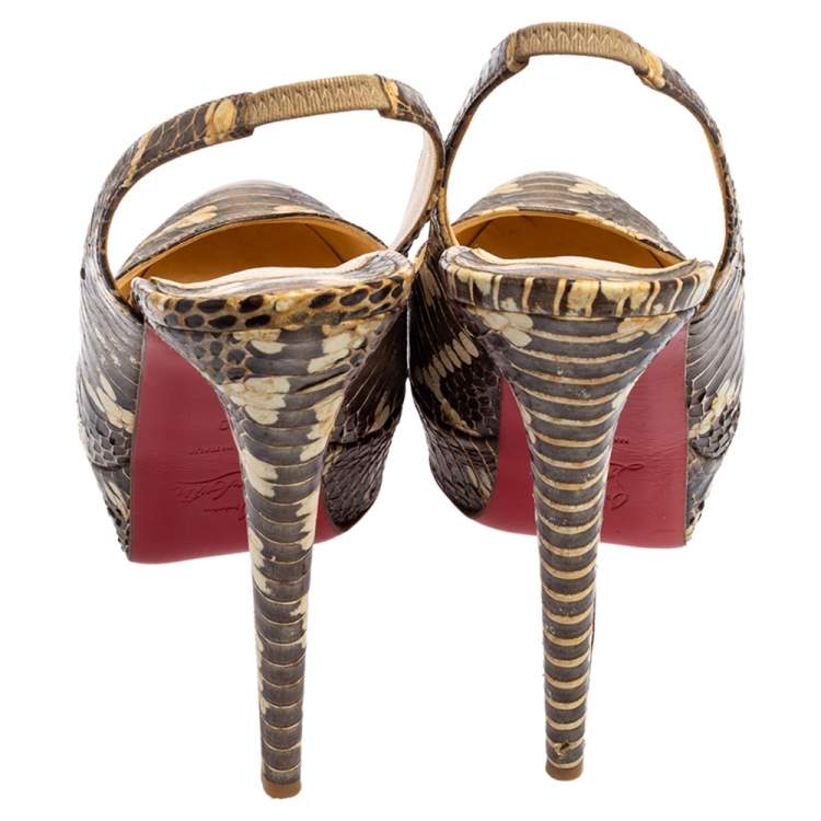 Pre Owned Christian Louboutin Brown Snakeskin Bianca Slingback Platform Pumps Size 40