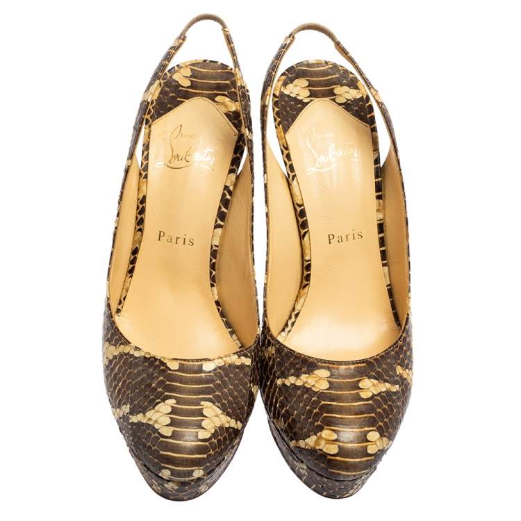 Pre Owned Christian Louboutin Brown Snakeskin Bianca Slingback Platform Pumps Size 40