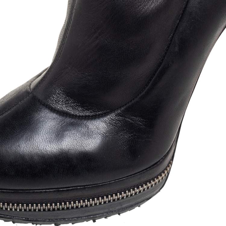 Pre Owned Christian Louboutin Black Leather Over Knee Length Boots Size 36.5 