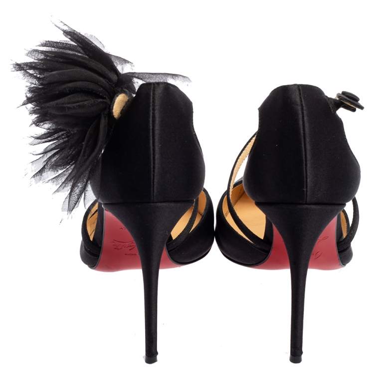 Pre Owned Christian Louboutin Black Satin Gela Davis Pointed-Toe Pumps Size 35.5