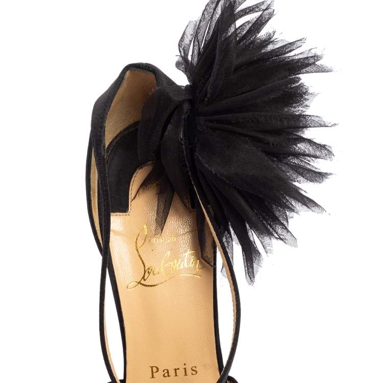 Pre Owned Christian Louboutin Black Satin Gela Davis Pointed-Toe Pumps Size 35.5