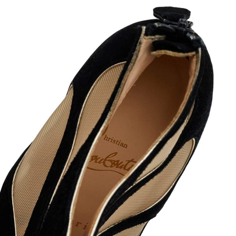 Pre Owned Christian Louboutin Black Suede And Mesh Circus Cutout Ankle Boots Size 37