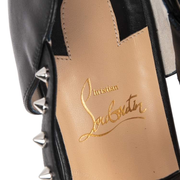 Pre Owned Christian Louboutin Black Leather Studded LoubiClou Sandals Size 40