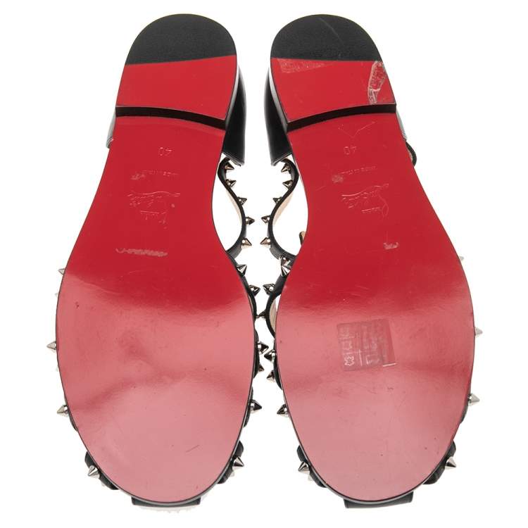Pre Owned Christian Louboutin Black Leather Studded LoubiClou Sandals Size 40
