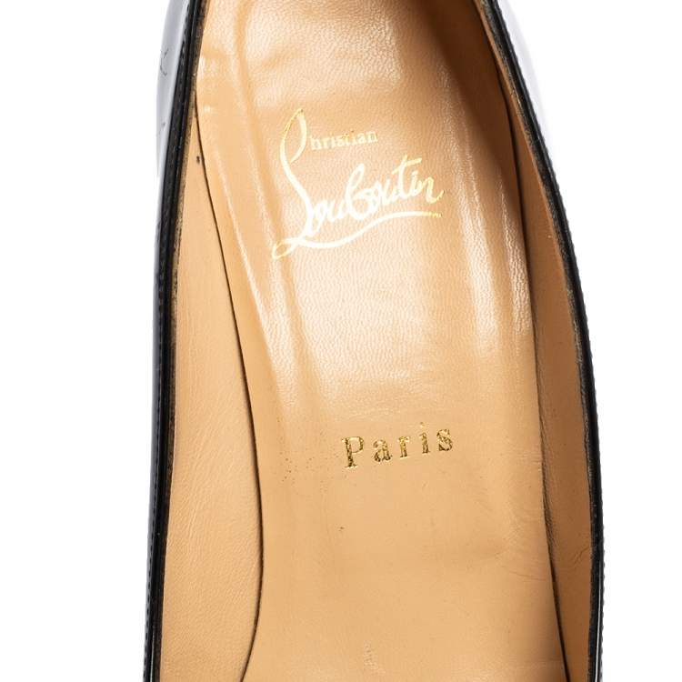 Pre Owned Christian Louboutin Black Patent Leather New Simple Platform Pumps Size 38.5