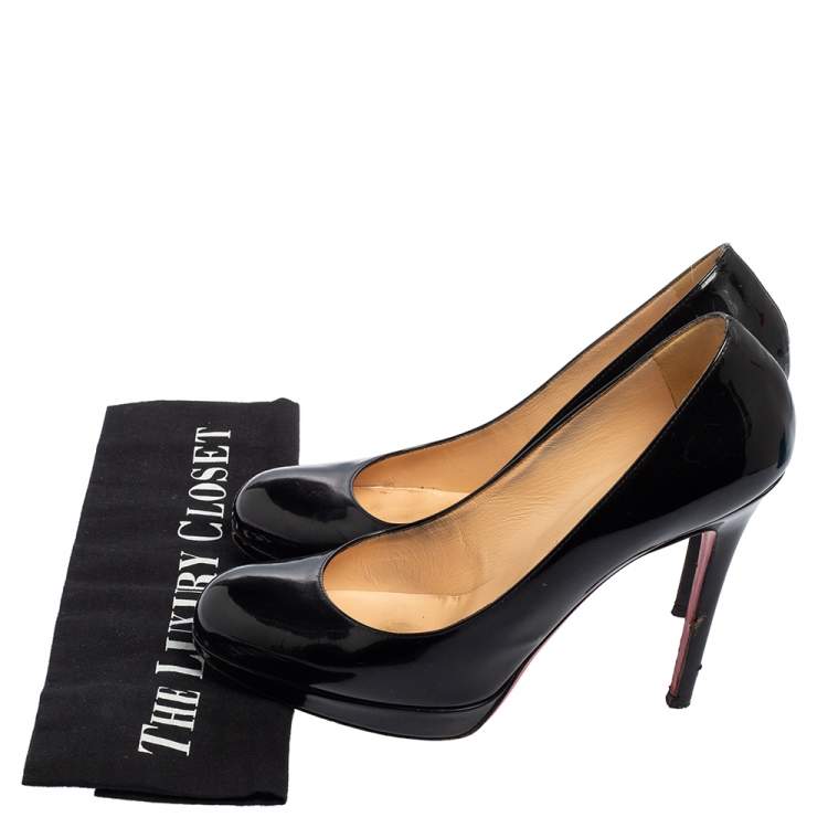 Pre Owned Christian Louboutin Black Patent Leather New Simple Platform Pumps Size 38.5