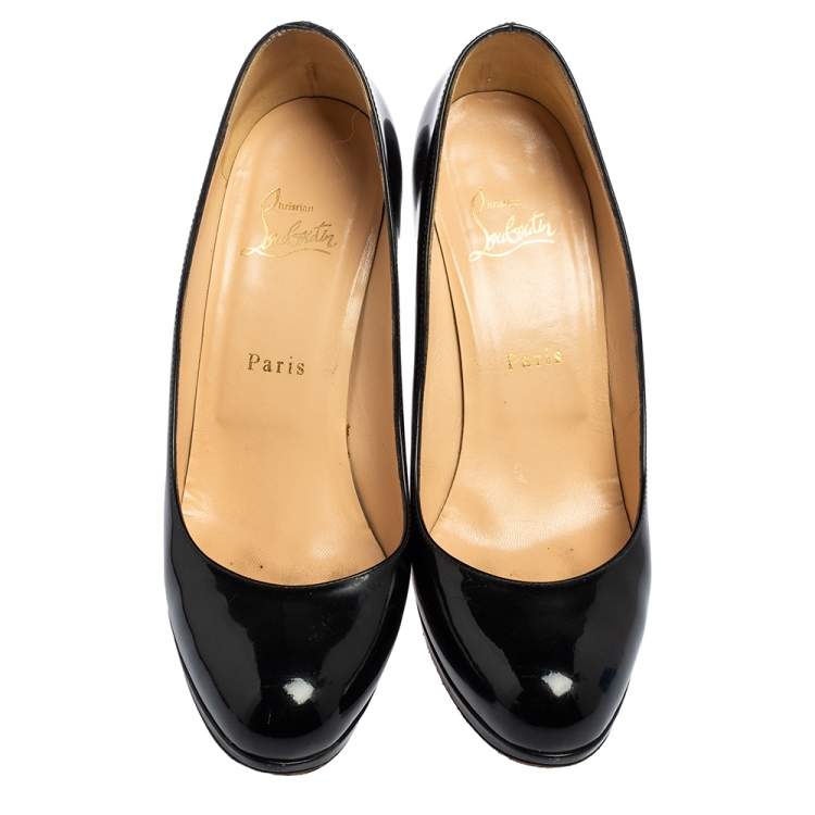 Pre Owned Christian Louboutin Black Patent Leather New Simple Platform Pumps Size 38.5