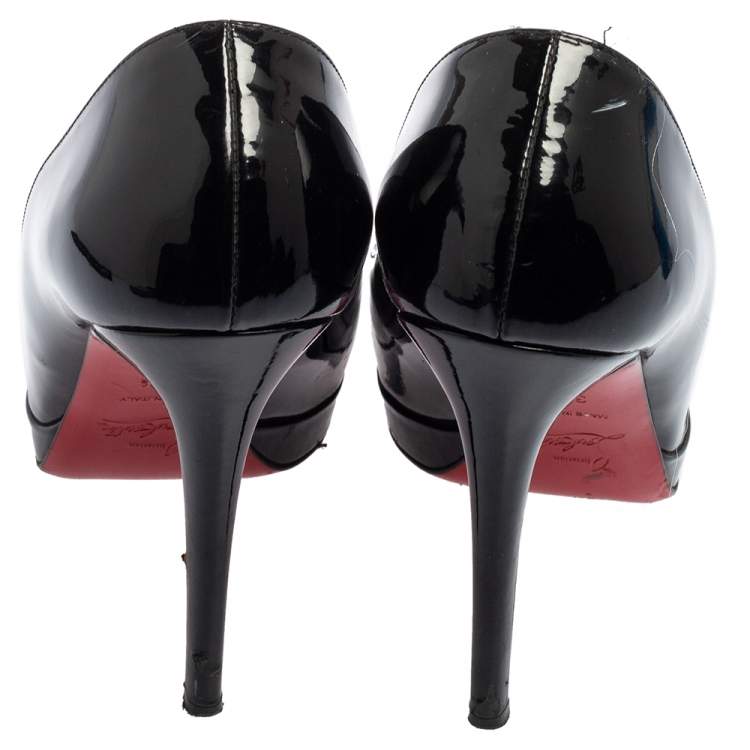 Pre Owned Christian Louboutin Black Patent Leather New Simple Platform Pumps Size 38.5