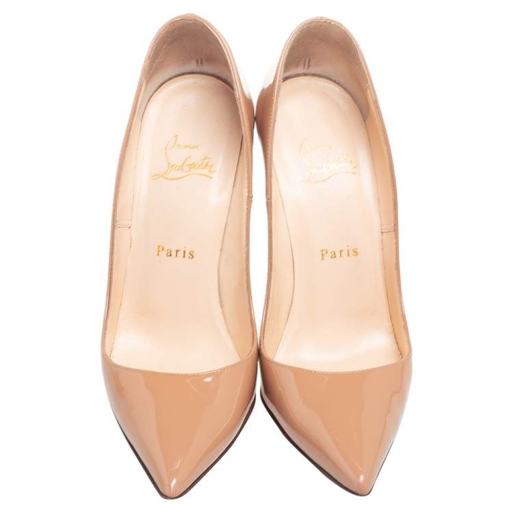 Pre Owned Christian Louboutin Beige Patent Leather So Kate Pumps Size 37.5