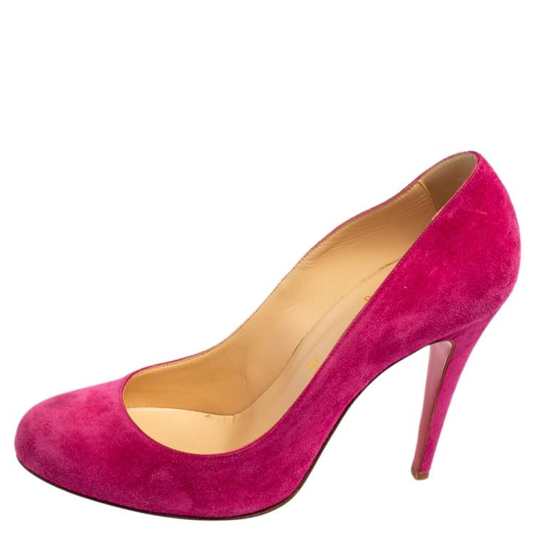 Pink suede louboutin discount heels