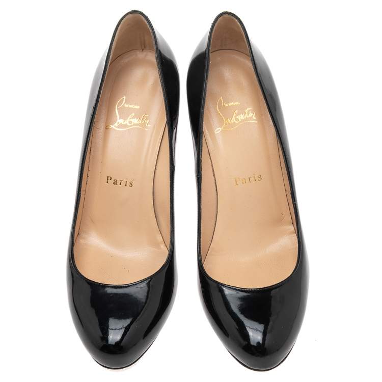 Pre Owned Christian Louboutin Black Patent Leather Simple Pumps Size 37.5