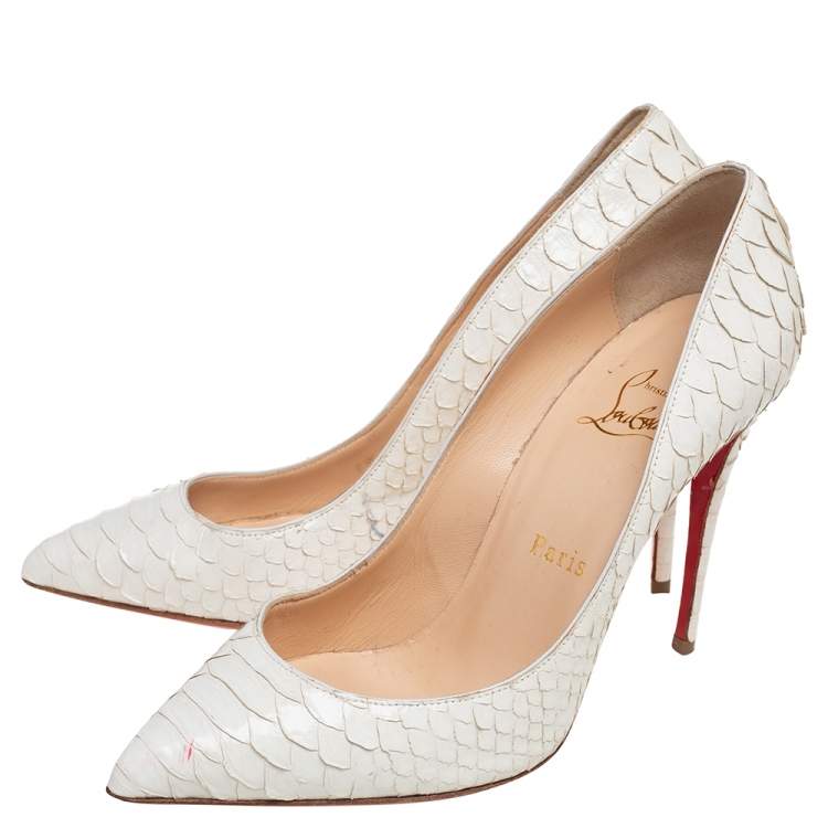 Pre Owned Christian Louboutin Cream Python Leather Pigalle Follies Pumps Size 37
