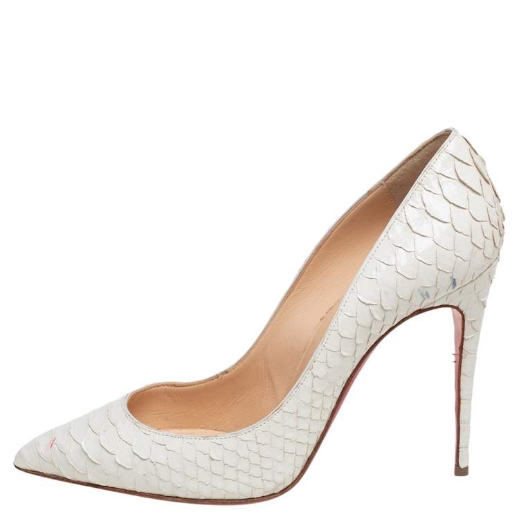 Pre Owned Christian Louboutin Cream Python Leather Pigalle Follies Pumps Size 37