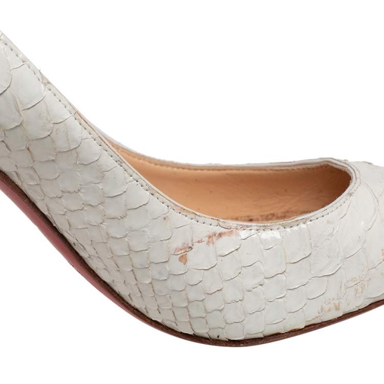 Pre Owned Christian Louboutin Cream Python Leather Pigalle Follies Pumps Size 37
