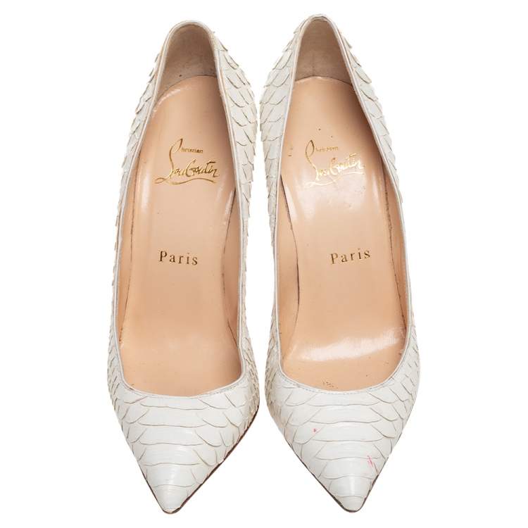 Pre Owned Christian Louboutin Cream Python Leather Pigalle Follies Pumps Size 37