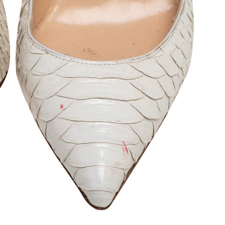 Pre Owned Christian Louboutin Cream Python Leather Pigalle Follies Pumps Size 37