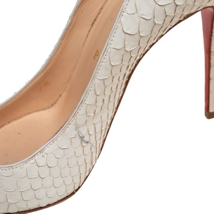 Pre Owned Christian Louboutin Cream Python Leather Pigalle Follies Pumps Size 37