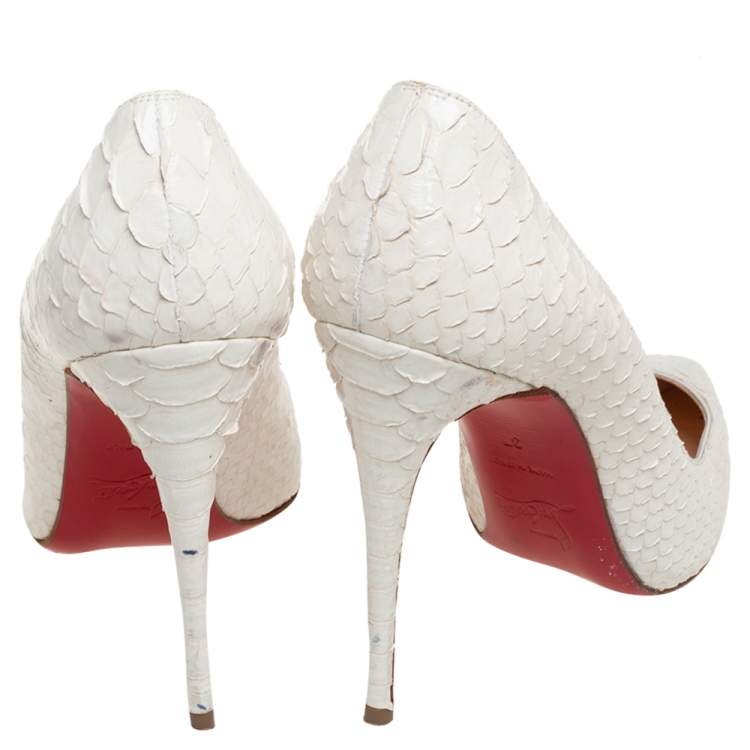 Pre Owned Christian Louboutin Cream Python Leather Pigalle Follies Pumps Size 37