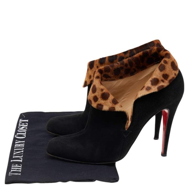 Pre Owned Christian Louboutin Black Suede And Pony Hair Charme Ankle Boots Size 38.5