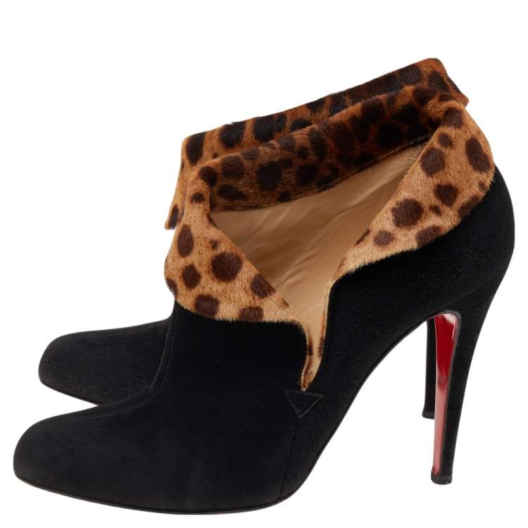 Pre Owned Christian Louboutin Black Suede And Pony Hair Charme Ankle Boots Size 38.5