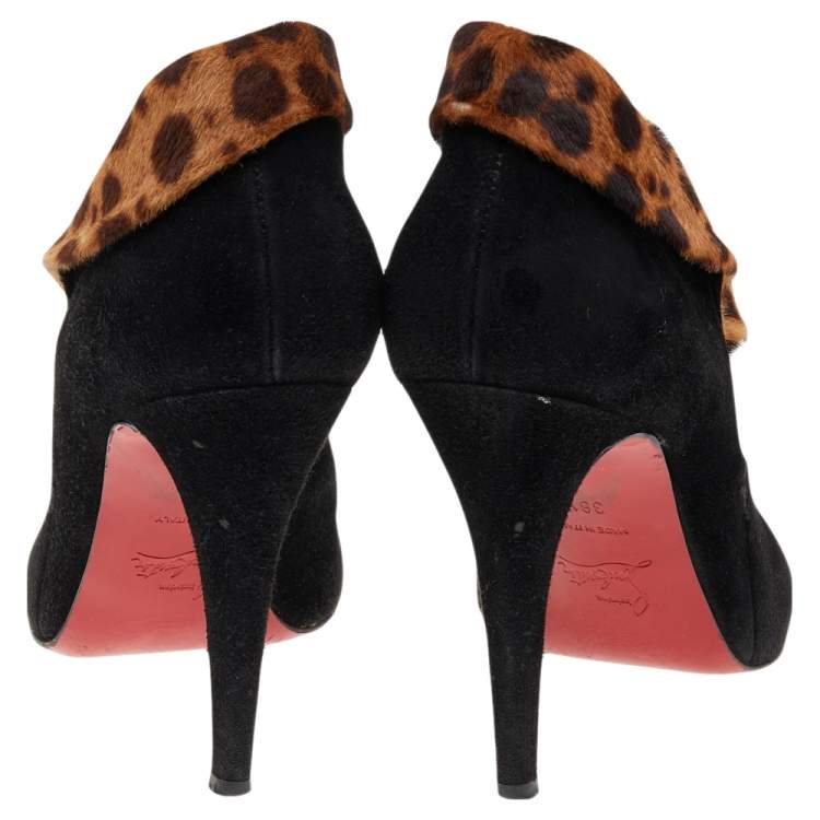 Pre Owned Christian Louboutin Black Suede And Pony Hair Charme Ankle Boots Size 38.5