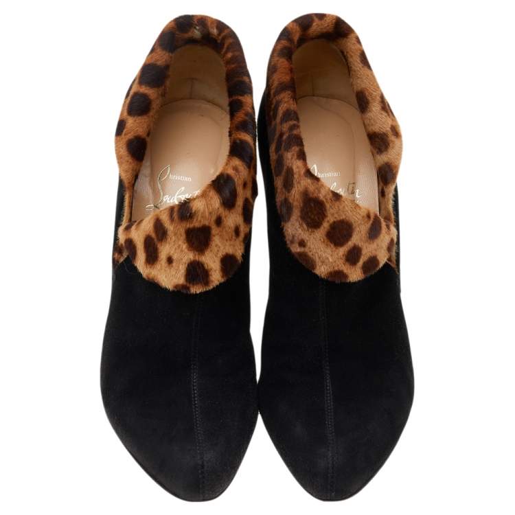 Pre Owned Christian Louboutin Black Suede And Pony Hair Charme Ankle Boots Size 38.5