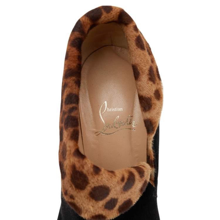 Pre Owned Christian Louboutin Black Suede And Pony Hair Charme Ankle Boots Size 38.5