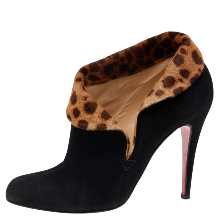 Pre Owned Christian Louboutin Black Suede And Pony Hair Charme Ankle Boots Size 38.5