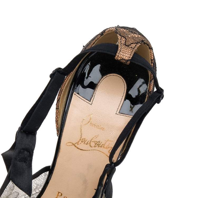 مملوكة مسبقًا Christian Louboutin Black Lace And Satin Hot Jeanbi 100 Pointed Pumps Size 37.5