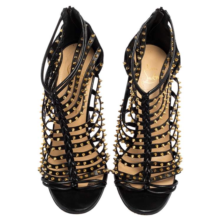 Pre Owned Christian Louboutin Black Studded Leather Millaclou Sandals Size 37 