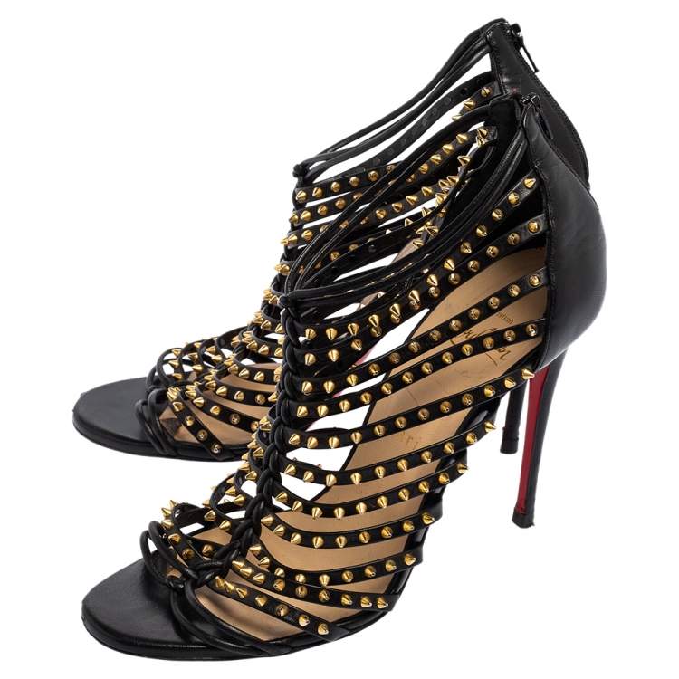 Pre Owned Christian Louboutin Black Studded Leather Millaclou Sandals Size 37 