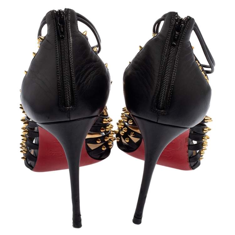 Pre Owned Christian Louboutin Black Studded Leather Millaclou Sandals Size 37 
