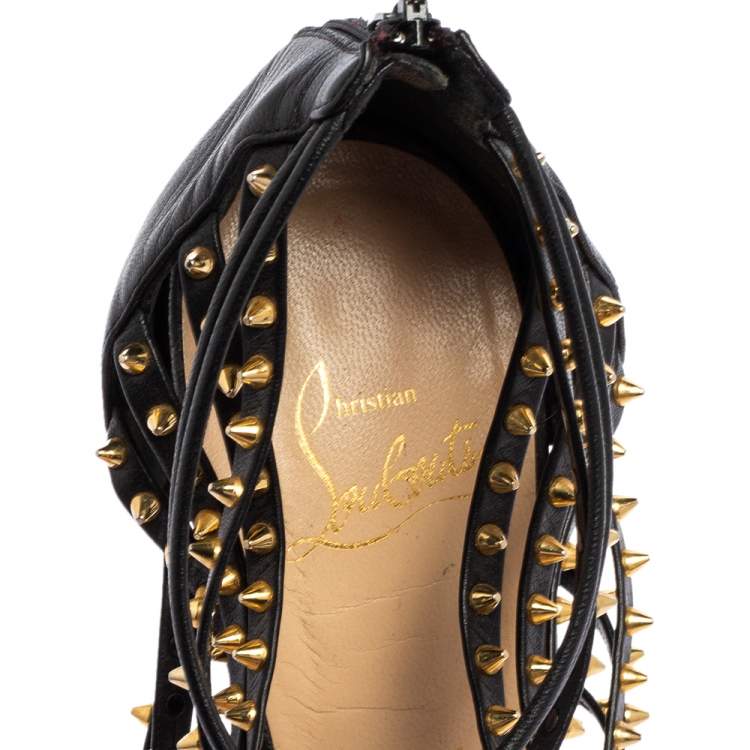 Pre Owned Christian Louboutin Black Studded Leather Millaclou Sandals Size 37 