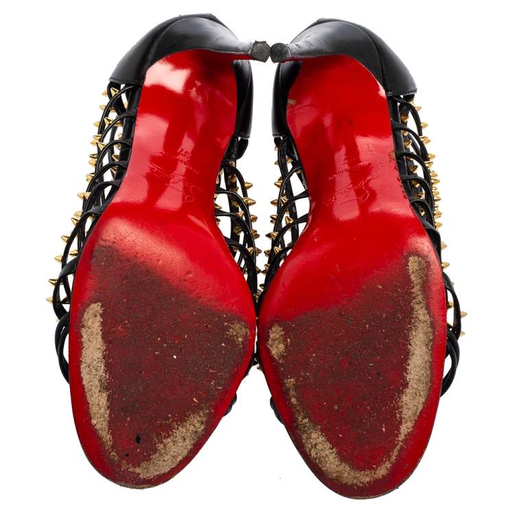 Pre Owned Christian Louboutin Black Studded Leather Millaclou Sandals Size 37 