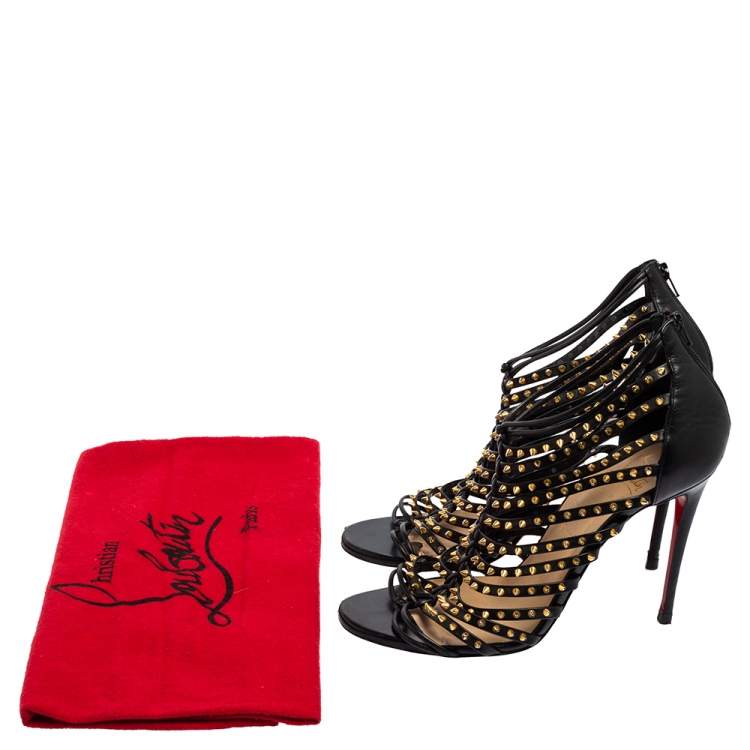 Pre Owned Christian Louboutin Black Studded Leather Millaclou Sandals Size 37 
