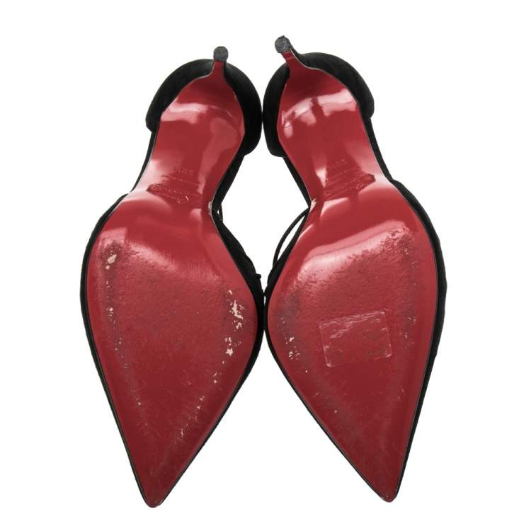 Pre Owned Christian Louboutin Black Suede Riri Pointed Toe Pumps Size 39.5