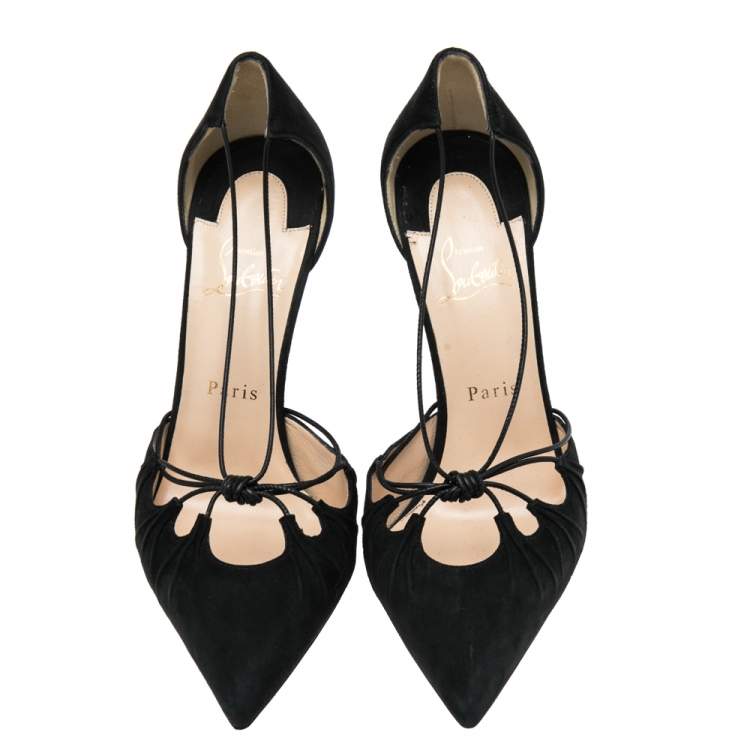 Pre Owned Christian Louboutin Black Suede Riri Pointed Toe Pumps Size 39.5