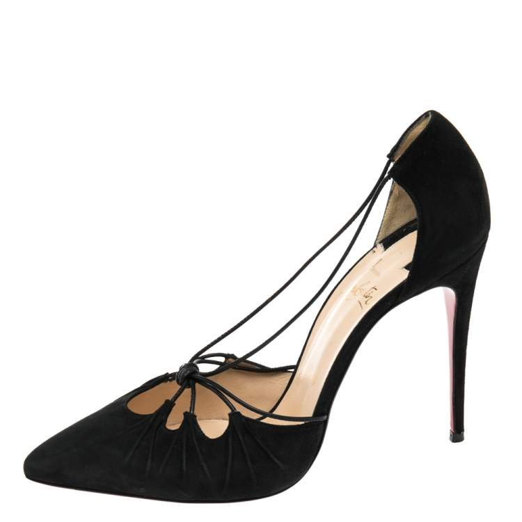 Pre Owned Christian Louboutin Black Suede Riri Pointed Toe Pumps Size 39.5