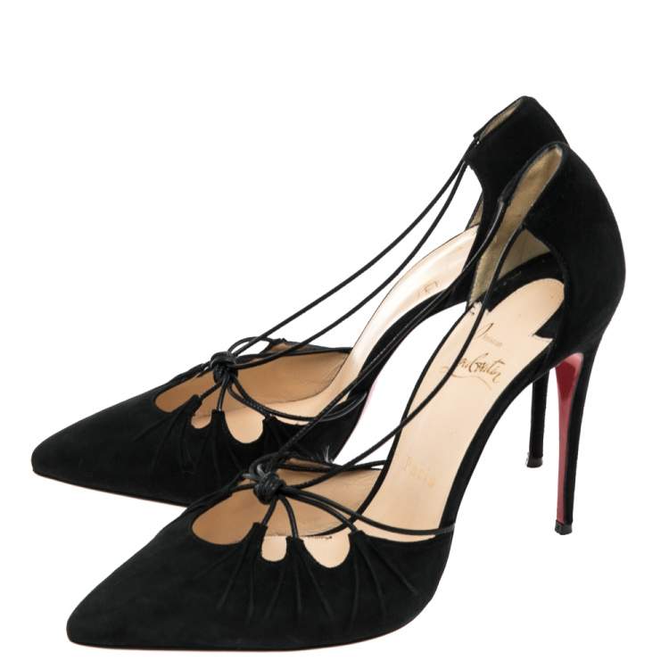 Pre Owned Christian Louboutin Black Suede Riri Pointed Toe Pumps Size 39.5