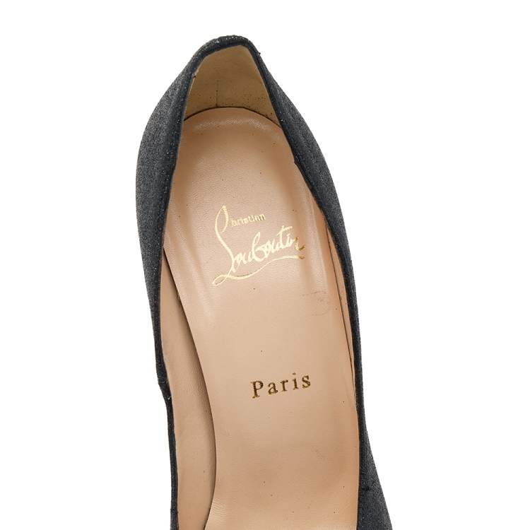 Pre Owned Christian Louboutin Black Shimmer Fabric New Very Prive Peep Toe Platform Pumps Size 38.5