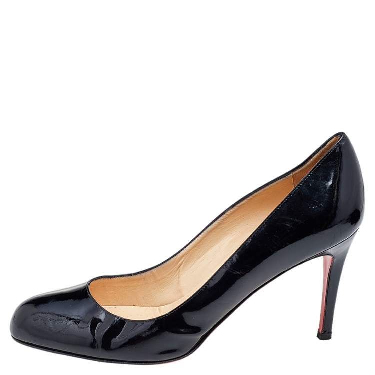 Pre Owned Christian Louboutin Black Patent Leather Simple Pumps Size 39.5