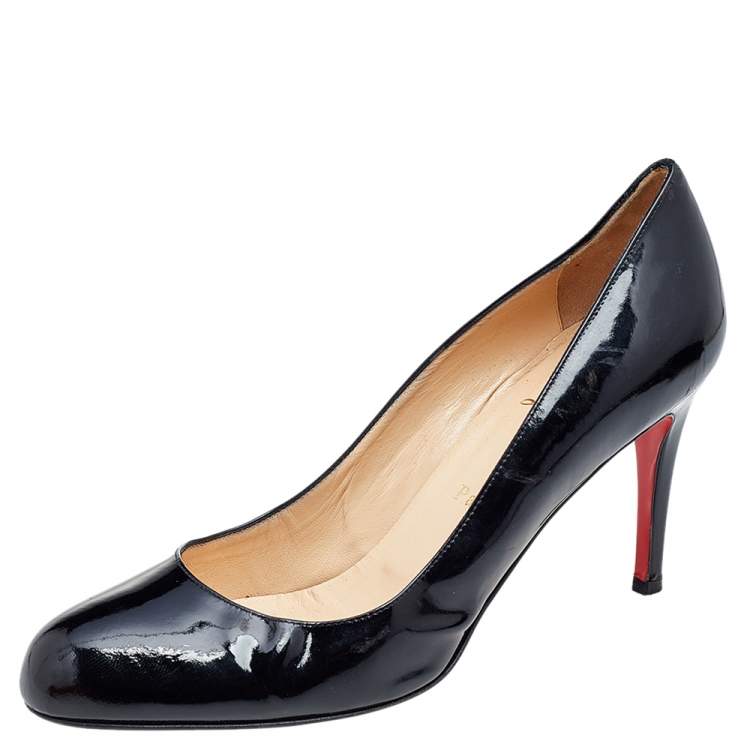 Pre Owned Christian Louboutin Black Patent Leather Simple Pumps Size 39.5