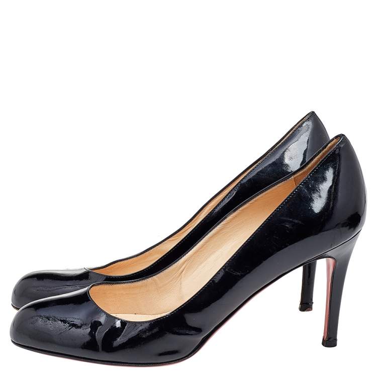 Pre Owned Christian Louboutin Black Patent Leather Simple Pumps Size 39.5