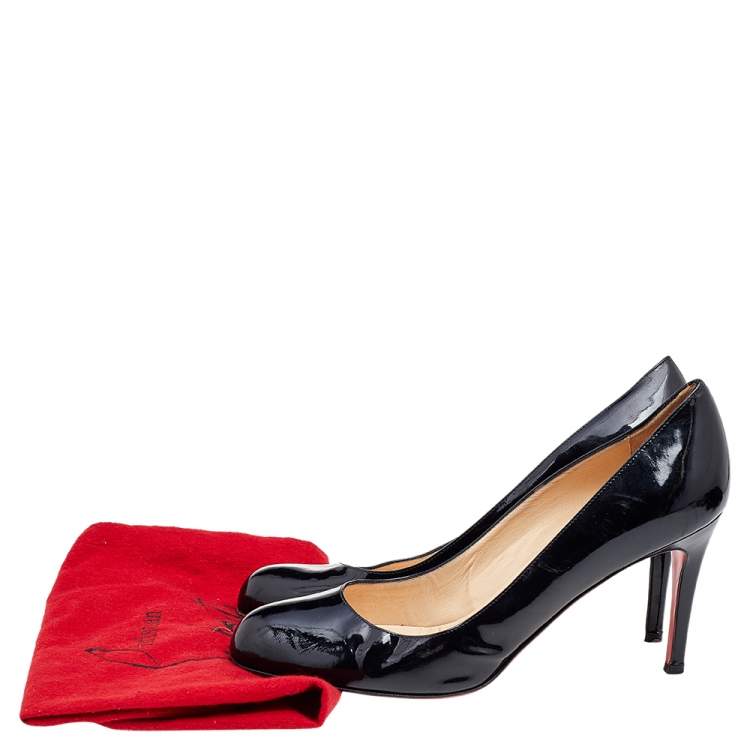 Pre Owned Christian Louboutin Black Patent Leather Simple Pumps Size 39.5
